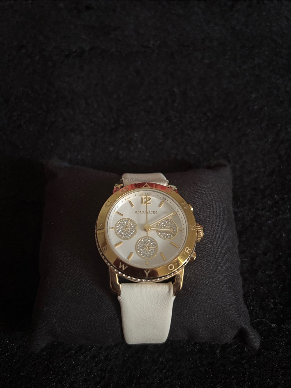 Coach Women's White Leather Watch with Gold Accents and Crystal Subdials - Picture 2 of 6